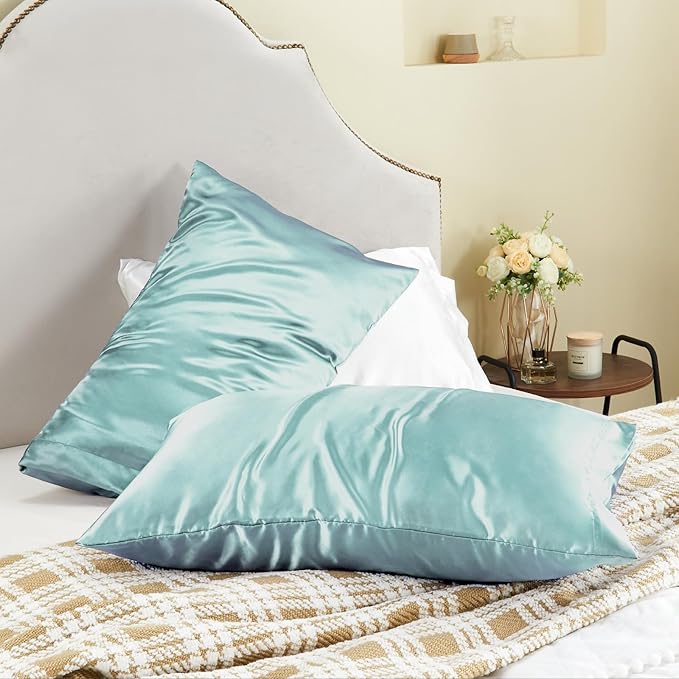 BEDELITE Satin Pillowcase for Hair and Skin, Super Soft and Cooling Similar to Silk Pillow Cases 2 Pack with Envelope Closure, Gift for Women Men(20"x30" Queen Size, Blue Grey) - Bloomnest