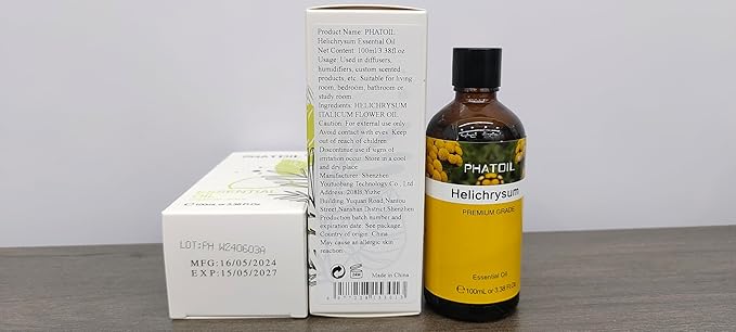 Helichrysum 3.38fl.oz Essential Oil, PHATOIL Pure Aromatherapy Oils for Diffuser, Humidifier, Perfect for DIY Soap, Candle, Bath Bombs Making(100ml) - Bloomnest