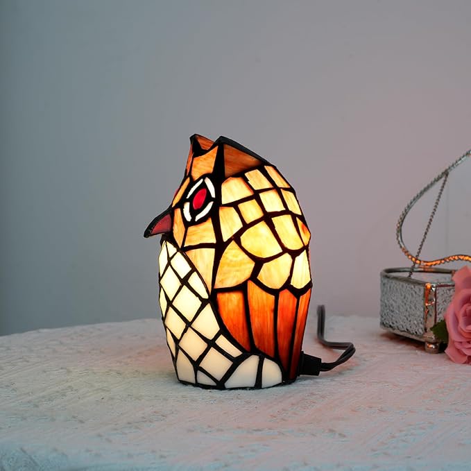 Tiffany Lamp Stained Glass lamp Small Bedside Table Lamps for Living Room Home Decor,Girls Women Birthday Halloween Christmas Thanksgiving Day Gift,Owl - Bloomnest