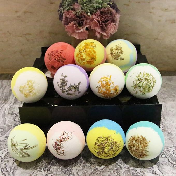 Dried Flower Bath Salt Balls,Lavender Extract Essential Oils,Moisturizing Dry Skin,Fizzy Spa,Relaxation,Self Care,Relaxing,Bubble Bath Bomb Gifts Idea for Men Women - Bloomnest