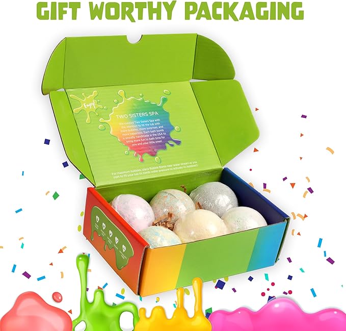 Bubble Bombs for Kids with Surprise Bath Slime Inside (6 Pack) - Colorful Sensory Toys Inside for Boys & Girls – Fizzes, Foams & Bubbles, Fruity Scents, Made in USA by Two Sisters - Bloomnest