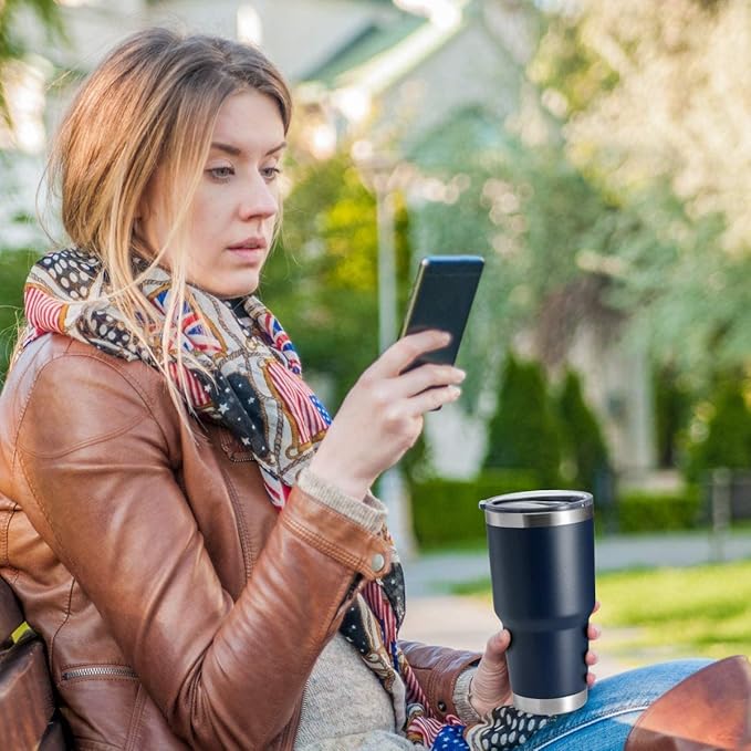 HASLE OUTFITTERS 30oz Stainless Steel Tumbler, Double Wall Vacuum Insulated Travel Mug Tumbler, Durable Insulated Coffee Mug, Gift Box Set (Navy, 12)