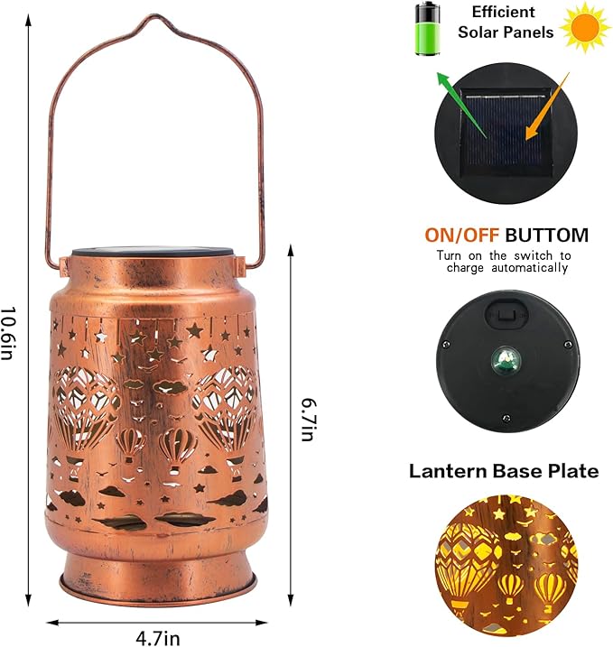 Solar Lanterns Outdoor Garden Decor, Gifts for Women, Mom, Grandma, Birthday, Thanksgiving, Decorative Waterproof Hanging Metal LED Light for Yard, Patio, Lawn, Landscape, Backyard (Hot Air Balloon) - Bloomnest