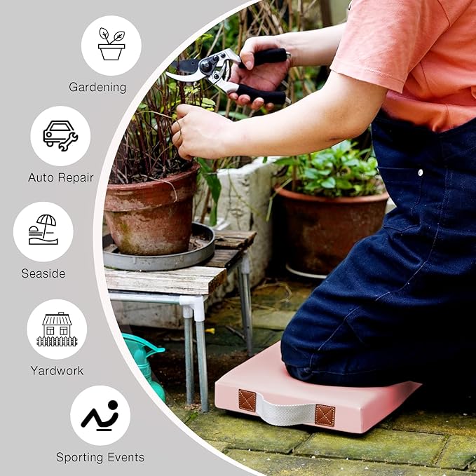HappyPicnic Waterproof Kneeling Pad for Garden or Bath, 2 inch Thick Soft Foam Kneeler Mat for Gardeners Knee Support or Bathtub Bathing with Handle and Removable Cover - Pink - Bloomnest