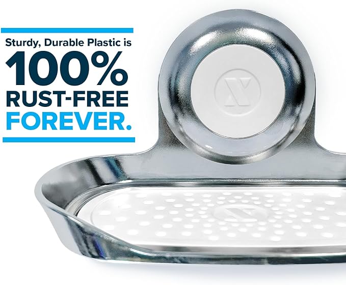 SlipX Solutions Strong Hold Soap Saver, Suction Cup Soap Holder, Must Have Universal Kitchen & Bathroom Shower Accessories (Chrome Finish, Single Tray) - Bloomnest