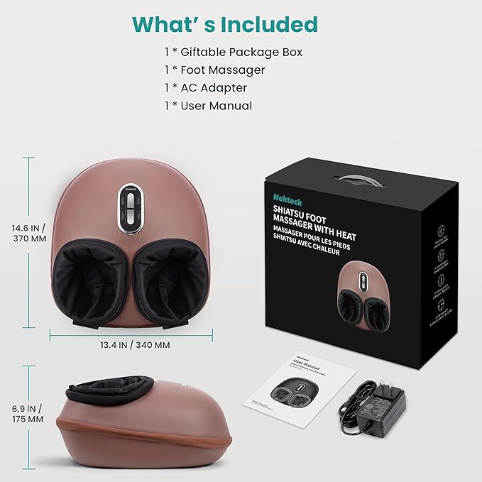 Nekteck Shiatsu Foot Massager Machine with Soothing Heat, FSA Eligible Air Compression Deep Kneading Therapy, Improve Blood Circulation and Foot Wellness, Relax for Home Office Use, HSA Eligible - Bloomnest
