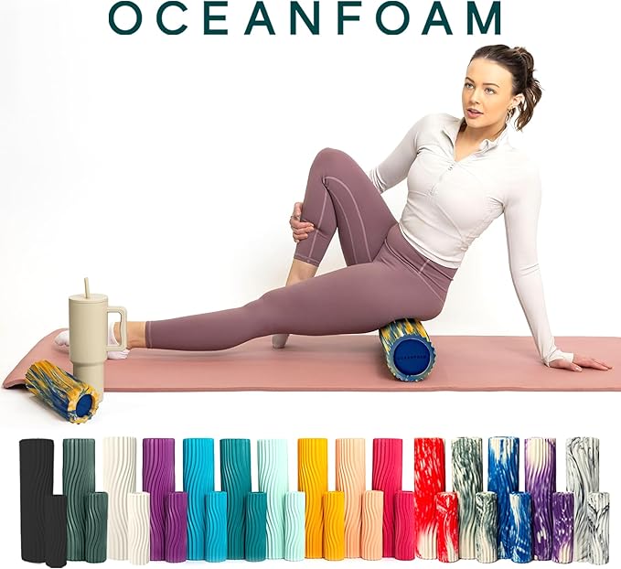 Oceanfoam Tidal Roller - Royal, Gold & Natural Marbled - Muscle Massage Foam Roller for Back Pain & Stretching - Firm & Ergonomic Wide Wave Textured - Yoga, Athletics, & Wellness - Full Size, 20" x 5" - Bloomnest