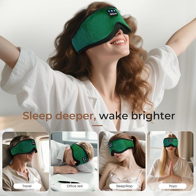 Sleep mask Headphones,100% Blackout 3D Zero Eye Pressure Bluetooth Sleep mask Breathable Eye mask with Bluetooth Headphones Sleep Headphones for Side Sleepers 14H Playtime&Bluetooth 5.4 Green - Bloomnest