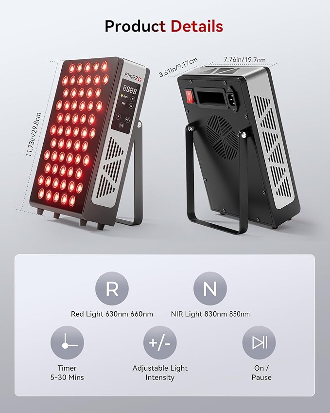 2026 Upgraded Red Light Therapy for Body Face, 4-Chip 630nm/660nm/830nm/850nm Red Light Panel with 3 Modes, Dimmable & Timer, Infrared Light Therapy for Home Office Gym, Pro 60 LEDs Flikeze
