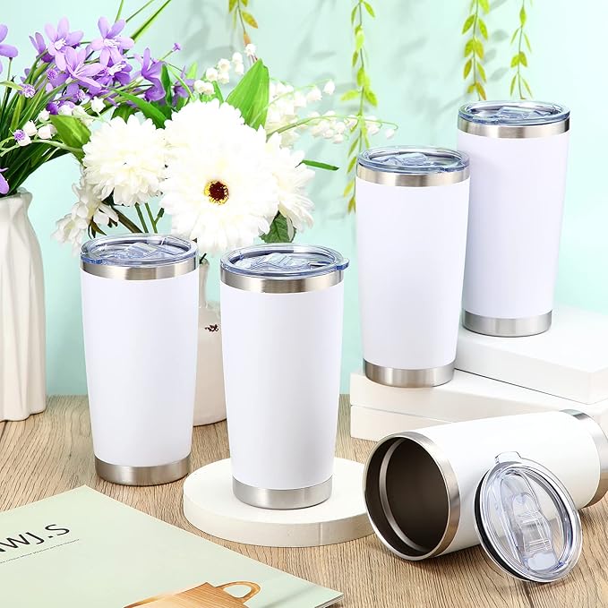 Sieral 36 Packs Stainless Steel Tumbler Bulk with Lid Vacuum Double Wall Insulated Travel Coffee Mug Powder Coated Tumbler Cup for Graduation Wedding Christmas Birthday Party(White, 20 oz) - Bloomnest
