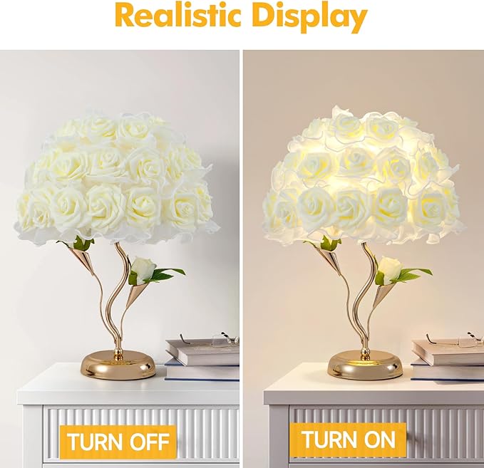 White Flower Lamp Beautiful Rose Bedside Lamp Romantic Bouquet Night Light Rose Flower Table Lamps for Princess Girl Wedding Birthday Christmas Valentine Bedroom Livingroom Office Deco - Bloomnest