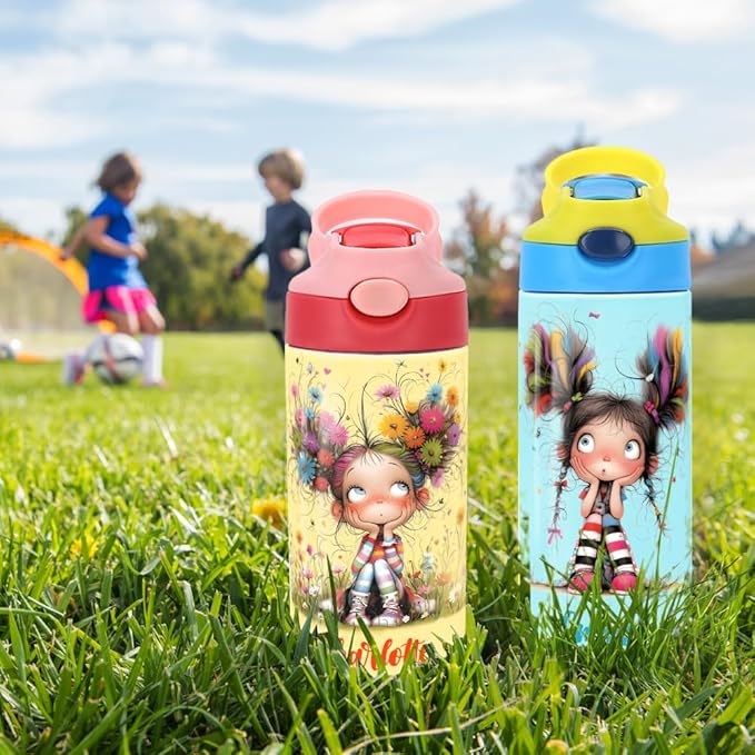 callie Personalized Quirky Water Bottle for Girls, Custom 12 oz Insulated Leak Proof Lid Stainless Steel Cups with Handle Straw, Gifts for Girls - Bloomnest