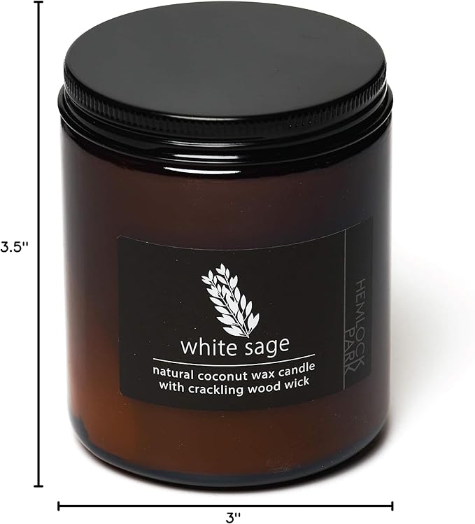 Hemlock Park Crackling Wood Wick Candle Handcrafted with Natural Coconut Wax (Standard 8 oz, White Sage) - Bloomnest