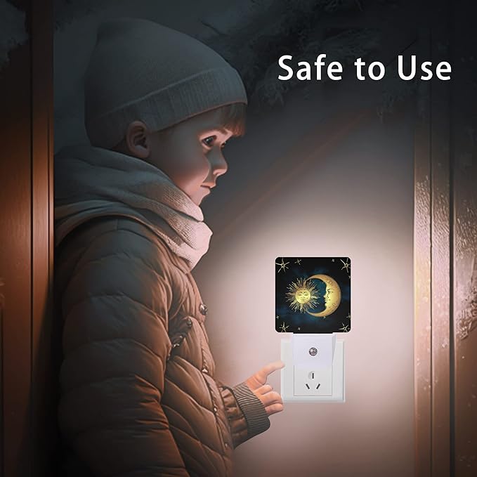 Celestial Moon Golden Sun Night Light,Boho Chic Stars Night Lights Plug into Wall with Dusk to Dawn Light Sensors 0.5W Dim Night-Lights for Bedroom - Bloomnest