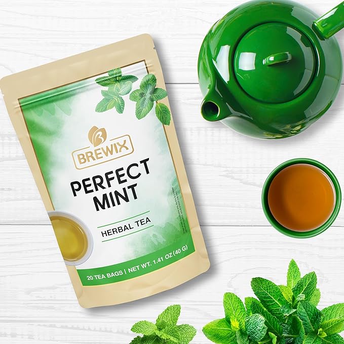 BREWIX, Perfect Mint Tea (20 Pyramid Tea Bags) | Soothing Mint Blend for Digestion Support & Daily Calm | Calming, Fresh and Cool | Caffeine Free Herbal Tea | No Sugar & No Caffeine | Spearmint and Peppermint - Bloomnest