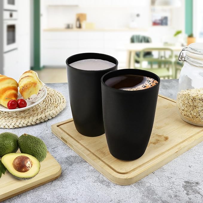 Wheat Straw Cups 20 OZ Set of 6, Unbreakable Drinking Cup Reusable, Alternative to Plastic Cups Reusable, Dishwasher Safe Drinking Glasses for Kitchen Water Tumblers (Black) - Bloomnest