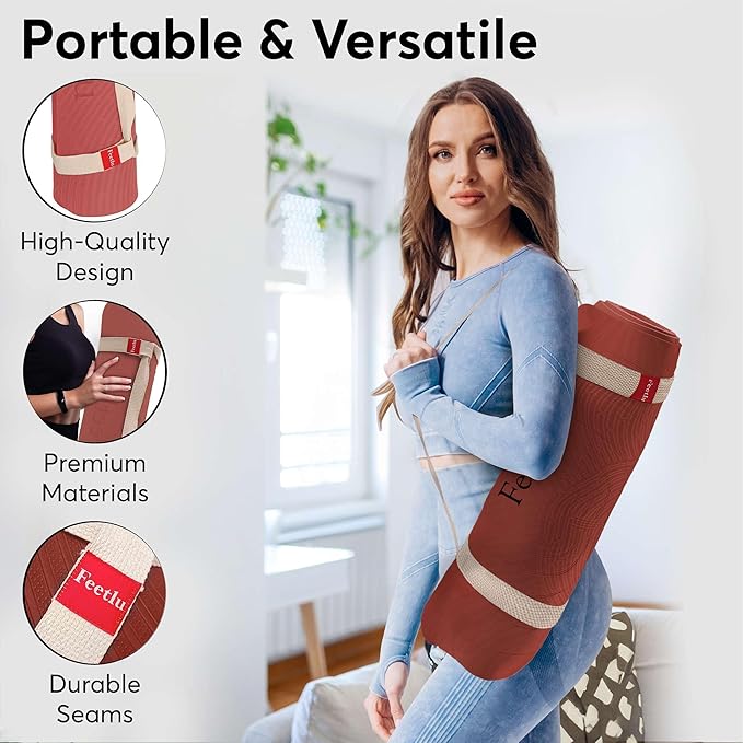 Extra Thick 12mm Exercise Mat – Non-Slip, Joint-Friendly & Cushioned Fitness Mat for Yoga, Pilates & Floor Workouts – Durable, Supportive & Includes Feetlu Classic Strap - Bloomnest