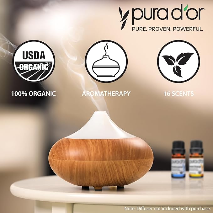 PURA D'OR Organic Sweet16 Essential Oils Set - 16x 10mL Wood Box Aromatherapy Gift Set - 100% Pure Therapeutic Grade for Relaxation and Wellness (Lavender, Rosemary, Turmeric, Ylang Ylang & More) - Bloomnest