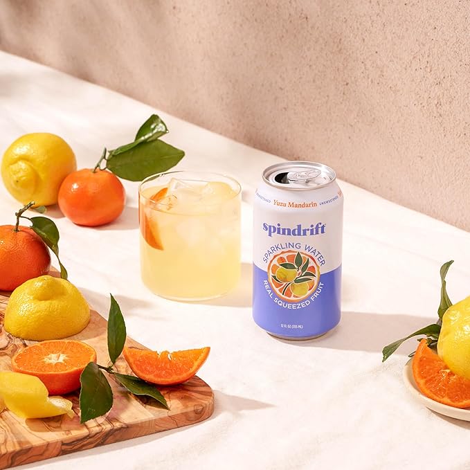 Spindrift Sparkling Water, Yuzu Mandarin Flavored, Made with Real Squeezed Fruit, 12 Fl OZ Cans, Pack of 24 (Only 6 Calories per Can) - Bloomnest