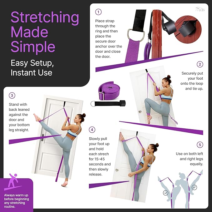 Stretching Strap with Door Anchor & Resistance Band – Improve Leg Stretch Flexibility for Splits, Ballet, Dance, Cheer, Yoga & Gymnastics - Home Leg Stretcher Trainer Equipment Stuff for All Levels - Bloomnest
