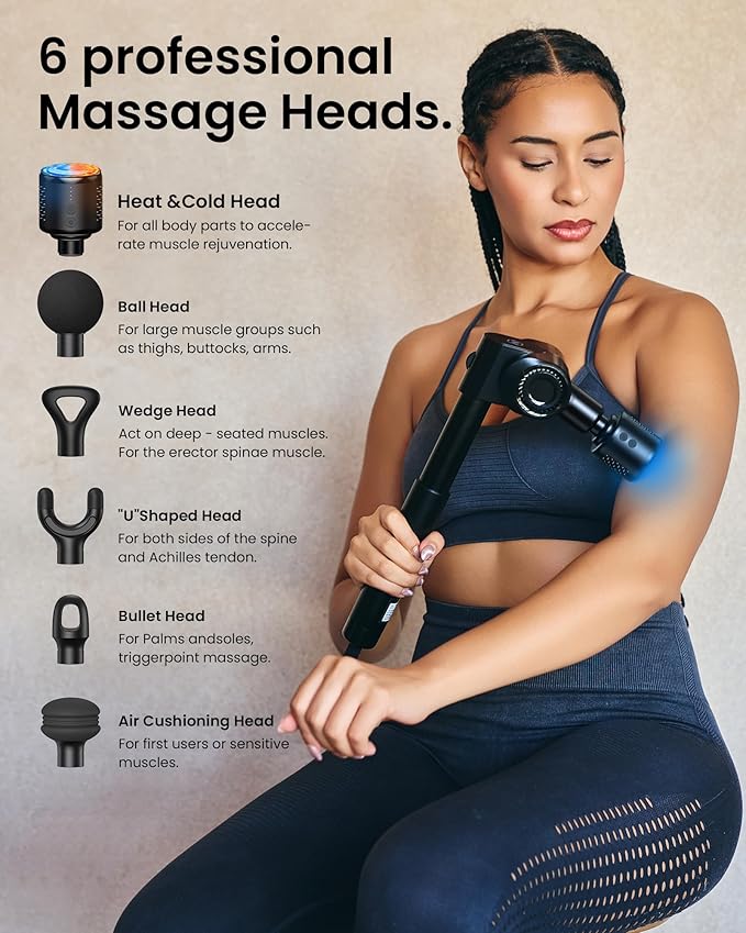 NAPRE Massage Gun with Heat and Cold Head,Deep Tissue Percussion Back Massager for Muscle/Neck/Body Pain Relief with Long Extension Retractable Handle,32-Speeds,Foldable with 5 Adjustable Angles - Bloomnest