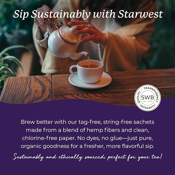 Starwest Botanicals Organic Elderberry Tea - Caffeine Free Herbal Tea Blend, Immune System Support, String Free Sachets, USDA Organic Elderberries & Elder Flower, Non GMO - Bulk Pack, 100 Tea Bags - Bloomnest