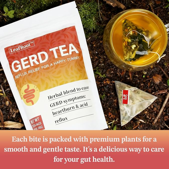 LEAFROOT GERD Symptoms Relief Herbal Tea for Men & Women, Natural Acid Reflux Raft Gourmet, Heartburn Aid Digestive, Licorice Root, Chamomile, Fennel and Rosemary Ease Gut Stomach Soothe Blend Teabag - Bloomnest