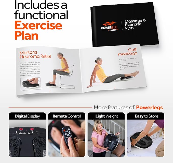 Power Legs Electric Foot Massager Machine with Remote Control, Adjustable Speed, Vibration - Calf Massager - Feet Massager for Neuropathy Pain Relief, Plantar Fasciitis, Leg Blood Circulation (Black)