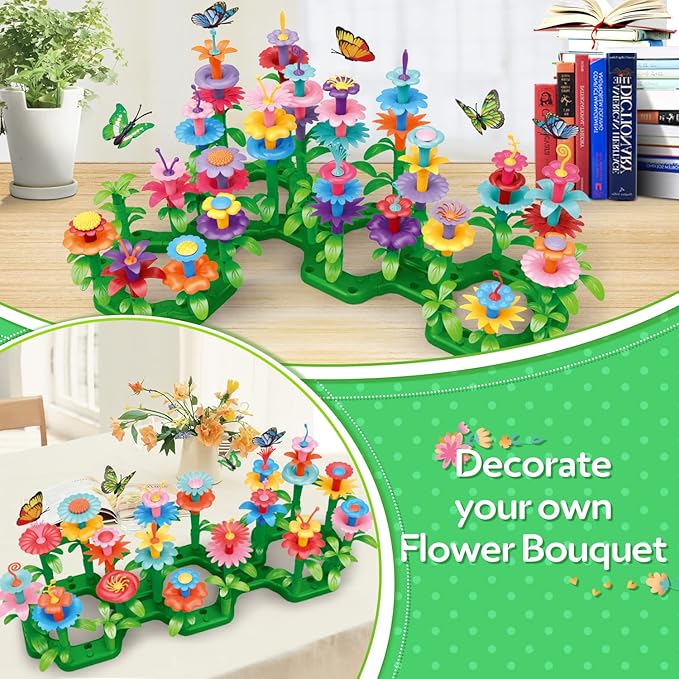 YEEBAY Flower Garden Building Toys for Girls Age 3, 4, 5, 6, 7 Year Old - STEM Gardening Toys for Kids - Stacking Game for Toddlers Play Set - Educational Activity for Preschool (148 PCS) - Bloomnest