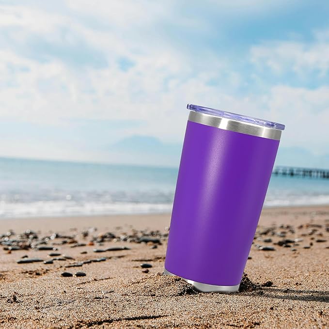 20 oz Tumbler Coffee Travel Tumblers Bulk with Lid Stainless Steel Double Wall Vacuum Insulated Mug Powder Coated Cups fit Car Cupholder for Hot and Cold - Purple, 4Pack