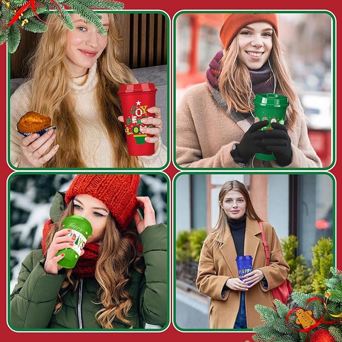 Pickmesh 12 Pack Christmas Reusable Coffee Cups Gift for Women 16 oz Coffee Cup Tumblers with Lid Plastic Cups Travel Mug Thank You Gifts for Hot and Cold Drinks(Novelty) - Bloomnest