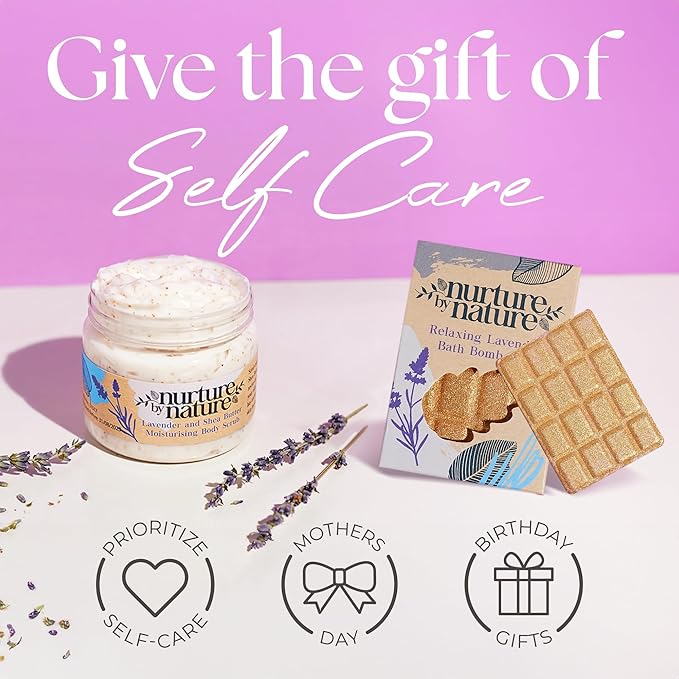 Nurture by Nature New Mom Gift Set - Self Care Gift Set with Body Scrub, Lavender Pillow Spray, Body Butter, Shower Gel & more - Vegan & Non GMO - Christmas Gifts for Mum & Wife, Baby Shower Gift Idea - Bloomnest