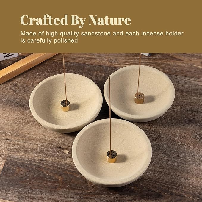 Koville Natural Marble Incense Holder, Incense Holder for Sticks with 9 Holes, Handmade Incense Burner Ash Catcher for Meditation Yoga SPA, Balsam Fir/Palo Santo/Sage/Cone (Sandstone-Brown) - Bloomnest