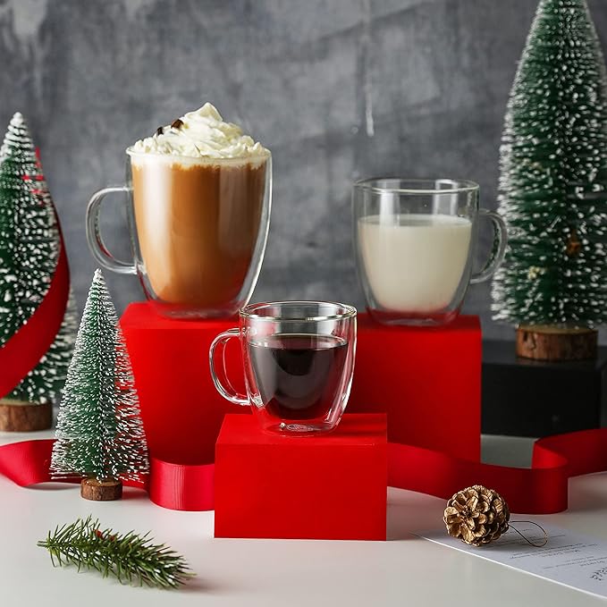 CNGLASS Insulated Espresso Glass Mugs 5.4oz/160ml, Small Clear Coffee Mugs Set of 2, Double Wall Glass Cups with Handle for Tea and Macchiato - Bloomnest