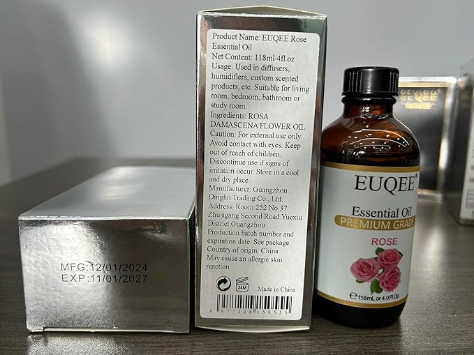 EUQEE Rose Essential Oil 118mL Large Capacity Rose Oil Premium Essential Oil with Glass Dropper for Diffuser, Soap & Candle Making, Aromatherapy - 4Fl. Oz - Bloomnest