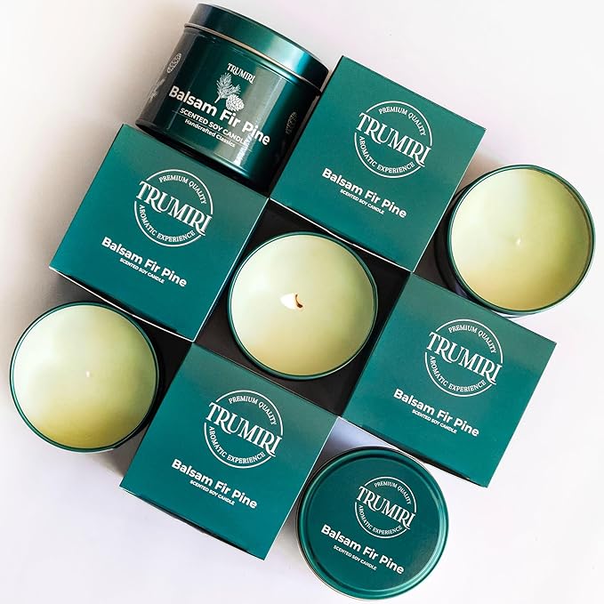 Balsam Fir Pine - Soy Candles for Home Scented - 5oz Natural Clean Non Toxic - for Fall Winter Christmas Holidays - Long Lasting Highly Scented Pet Safe Luxury Tin - Velas Aromáticas para el Hogar TRUMIRI