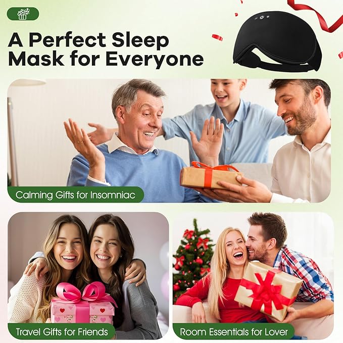 3D Sleep Headphones with Bluetooth 5.4 Sleep Mask, Bamboo Cotton Music Wireless Bluetooth Eye Mask for Sleeping, Earphones HD Speaker Microphone for Travel, Gifts for Men Women, Removable - Bloomnest