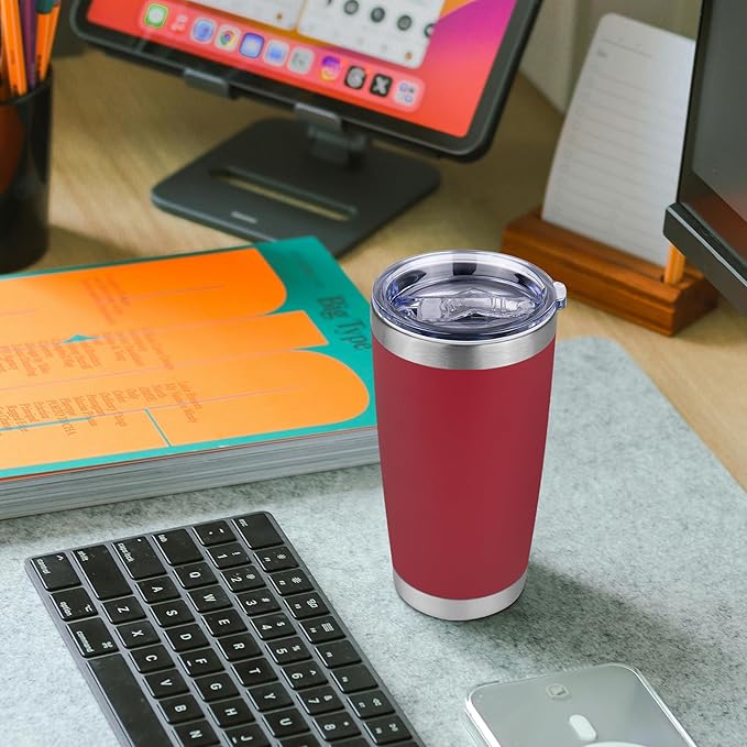 20 oz Tumbler Stainless Steel Tumblers Bulk with Lid Double Wall Insulated Coffee Tumbler Cups for Hot & Cold Drinks Powder Coated Travel Coffee Tumbler Mug Metal (Red, 12 pack) - Bloomnest