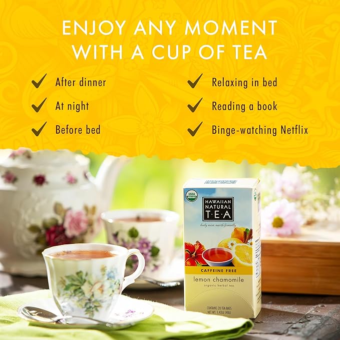 Organic Lemon Chamomile Tea - Caffeine Free Herbal Tea - Supports a Good Night’s Sleep - Calming, Relaxing Tea for Bedtime, Anxiety & Stress - 120 Tea Bags - Bloomnest