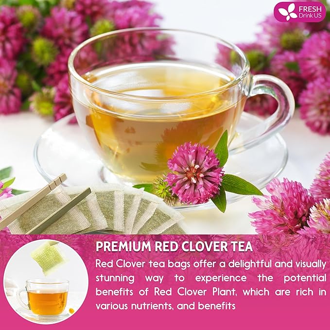 FreshDrinkUS, Premium Red Clover Herbal Tea– 75 Tea Bags – Pure – Naturally Smooth & Mild Flavor – Premium Quality, Eco-Conscious Packaging. Caffeine-Free. Gluten Free. Vegan - Bloomnest