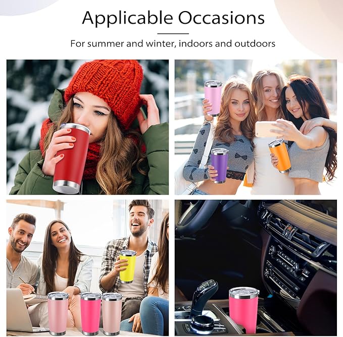 Sieral 36 Packs Stainless Steel Tumbler Bulk with Lid Vacuum Double Wall Insulated Travel Coffee Mug Powder Coated Tumbler Cup for Graduation Wedding Christmas Birthday Party(Warm Color, 20 oz) - Bloomnest