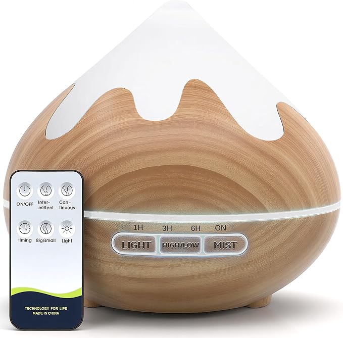 500ML Essential Oil Diffuser, Aromatherapy Diffuser with Remote Control, Multifunctional Air Diffusers for Home Office Room, Fragrance Aroma Diffuser with 7 Color LED & 2 Mist Mode, Brown - Bloomnest