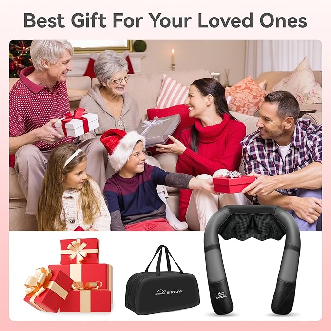 Snailax Rechargeable Neck Massager with Heat, Shiatsu Back and Neck Massager, Cordless Portable Deep Kneading Shoulder Massage Pillow, Gifts for Dad Mom - Bloomnest