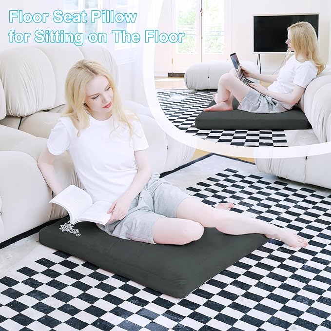 Velvet Zabuton Meditation Mat, 31 * 31 inches, Yoga Meditation Cushion Floor (Black)