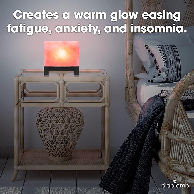 d'aplomb 100% Authentic Natural Himalayan Salt Lamp;Hand-Carved Modern Rectangle Rare Pink Crystal Rock Salt from The Himalayan Mountain; Footed Wood Base, Dimmer Cord; 11.5 lbs - Bloomnest
