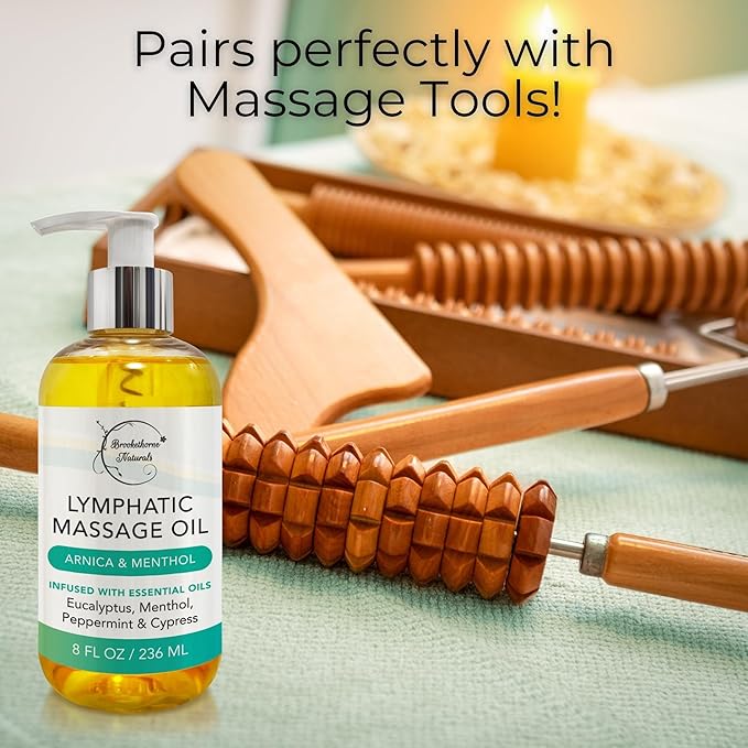 Lymphatic Drainage Massage Oil for Massage Therapy | Premium Quality, 100% Natural with Arnica Eucalyptus & Menthol | for Post Surgery Recovery & Detox | 8oz by Brookethorne Naturals - Bloomnest