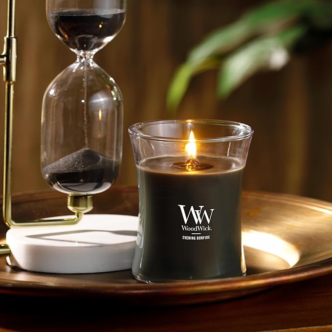 WoodWick Evening Bonfire Holiday Candle Gifts for Women and Men, 9.7 oz Medium Hourglass Candle with Crackling Wick - Bloomnest