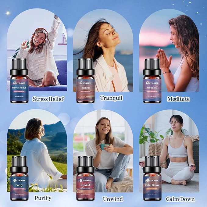 Relax Diffuser Oil, Eessential Diffuser Oil for Home, Humidifiers, Candle Making, Aromatherapy - Stress Relief, Calm Down, Tranquil, Meditate, Unwind, Purify, 6x10ml - Bloomnest