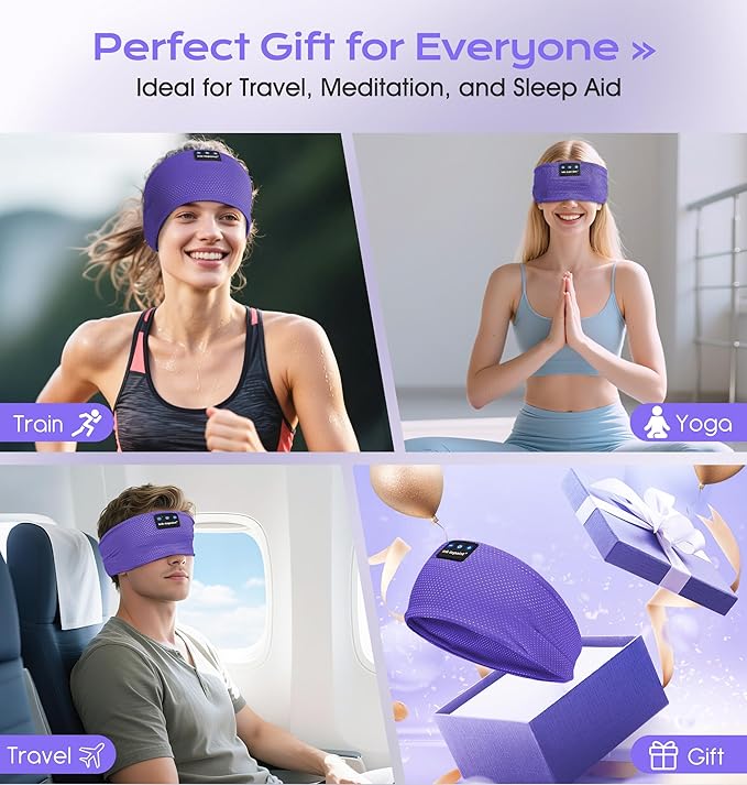 ink-topoint Sleep Headphones Bluetooth 5.4 Headband, 2 in 1 Sleep Mask with Bluetooth Headphones, Wireless Headband Earphones with Ultra-Thin HD Stereo Speaker, Music Headband for Running Workout Yoga - Bloomnest