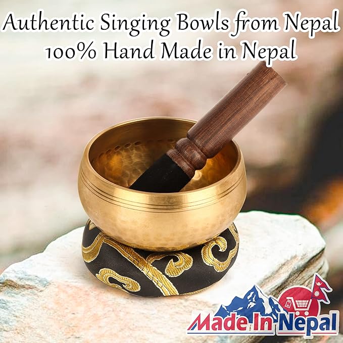 Tibetan Singing Bowls Set-Hand-hammered in Nepal Sound Bowl for Meditation, Yoga, Chakra, Meditation Accessories, Unique Gifts for Women, Men (Black, 3.15 inch) - Bloomnest